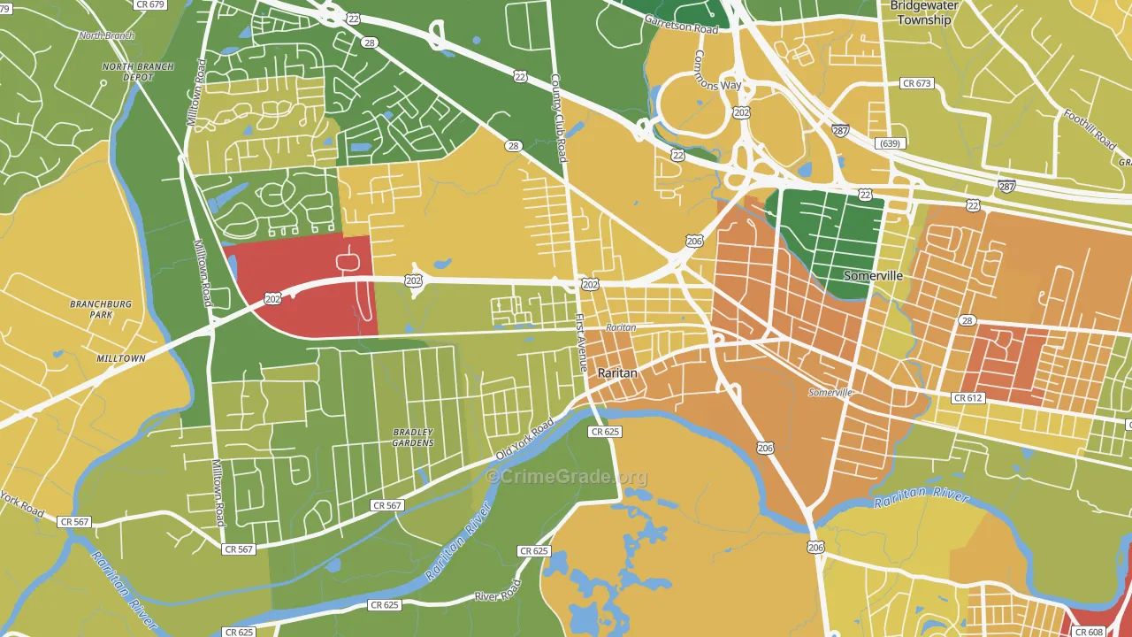 Raritan, NJ Map of Arson Rates