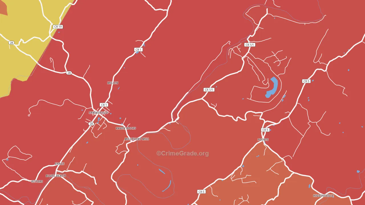 Raven Rocks, WV Map of Arson Rates