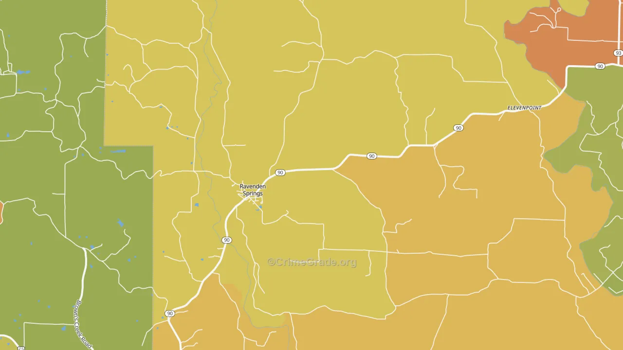 Ravenden Springs, AR Map of Arson Rates