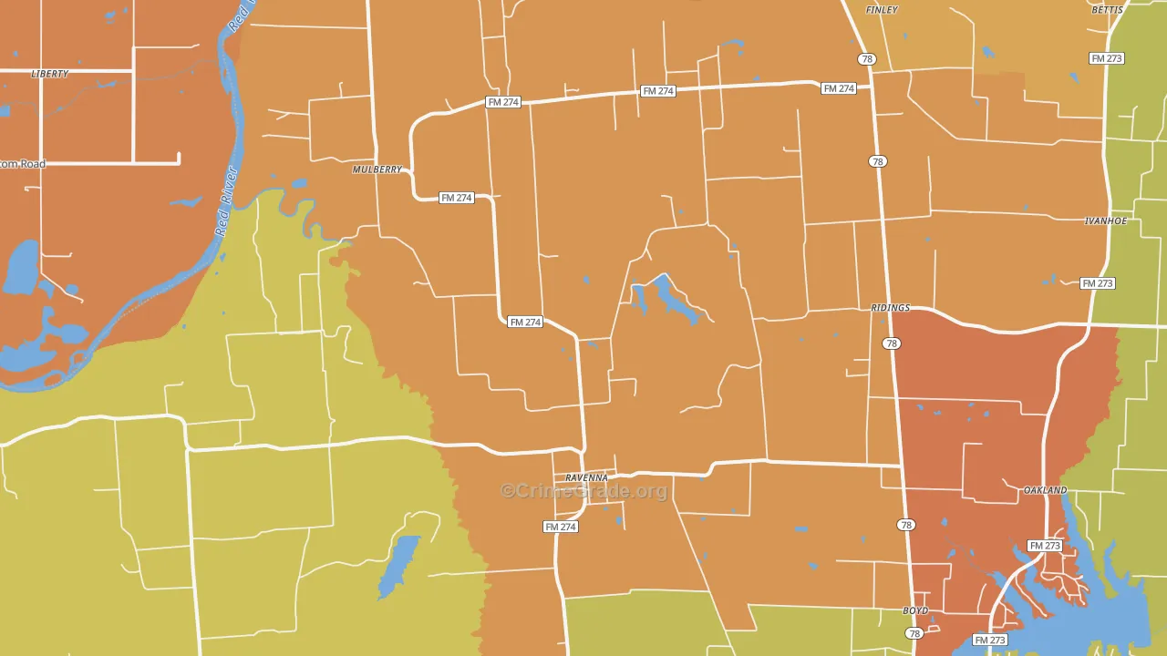 Ravenna, TX Map of Arson Rates
