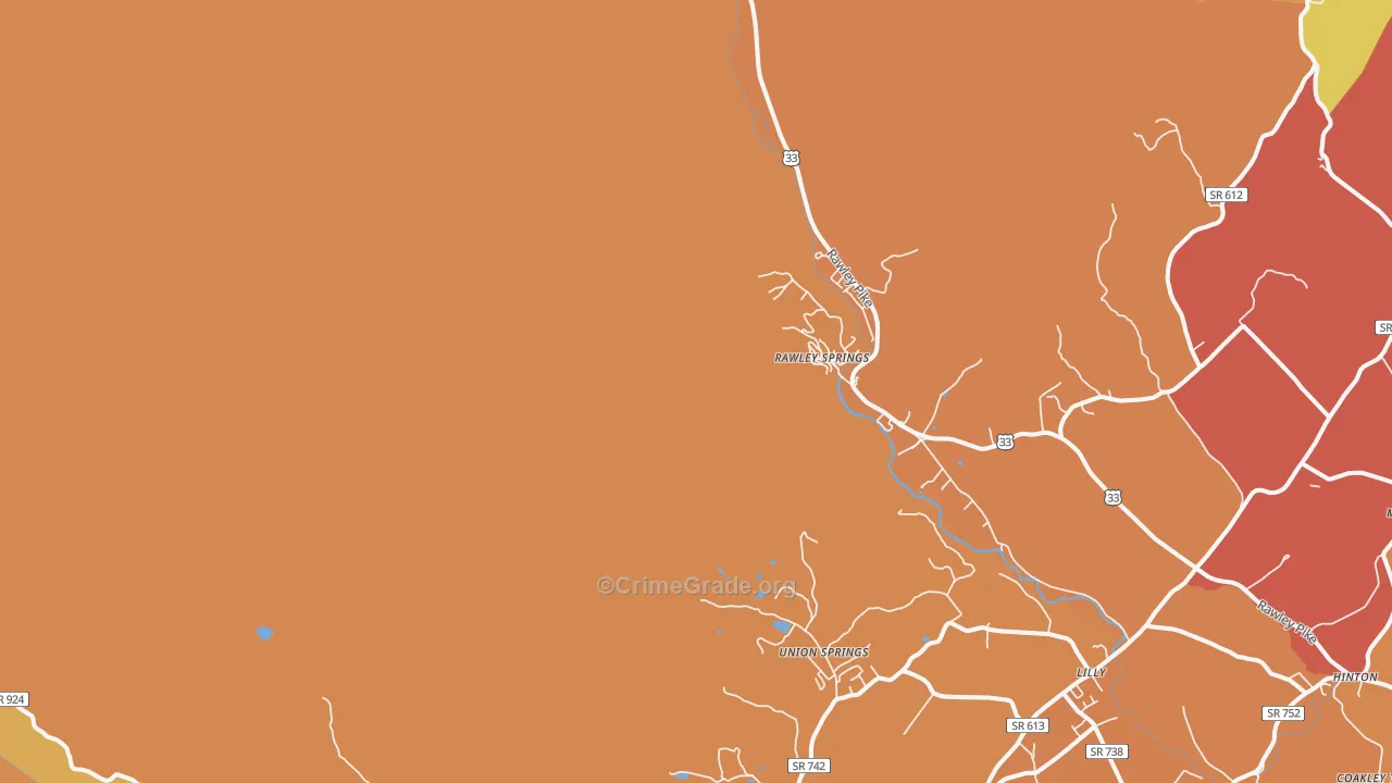 Rawley Springs, VA Map of Arson Rates