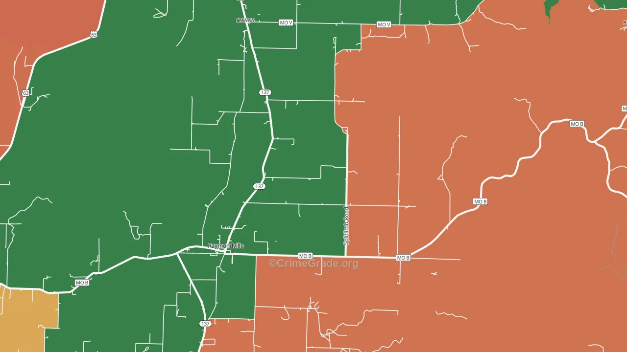 Raymondville, MO Map of Arson Rates