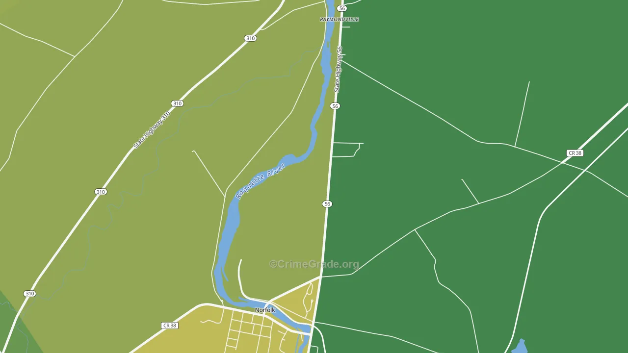 Raymondville, NY Map of Arson Rates
