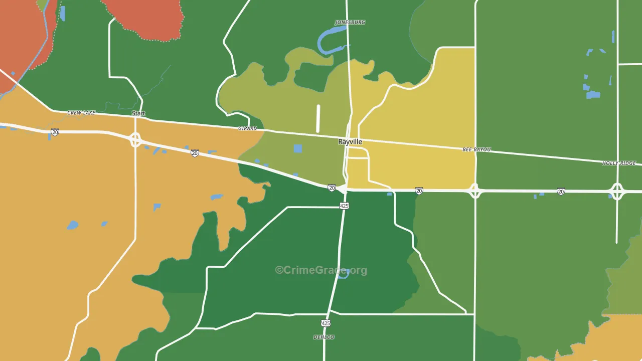 Rayville, LA Map of Arson Rates