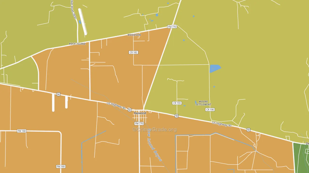 Raywood, TX Map of Arson Rates