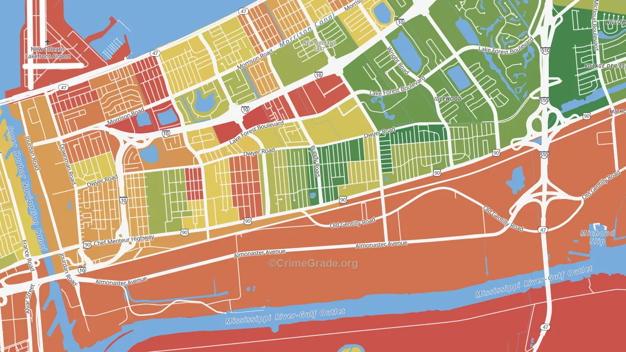 Read Blvd West, New Orleans, LA Map of Arson Rates