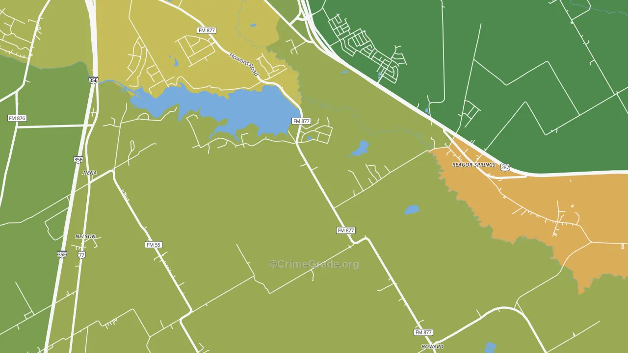 Reagor Springs, TX Map of Arson Rates