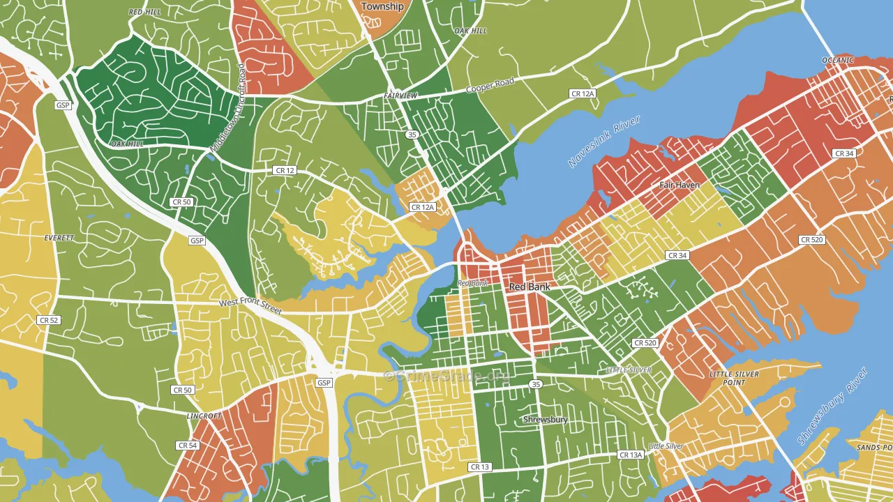 Red Bank, NJ Map of Arson Rates