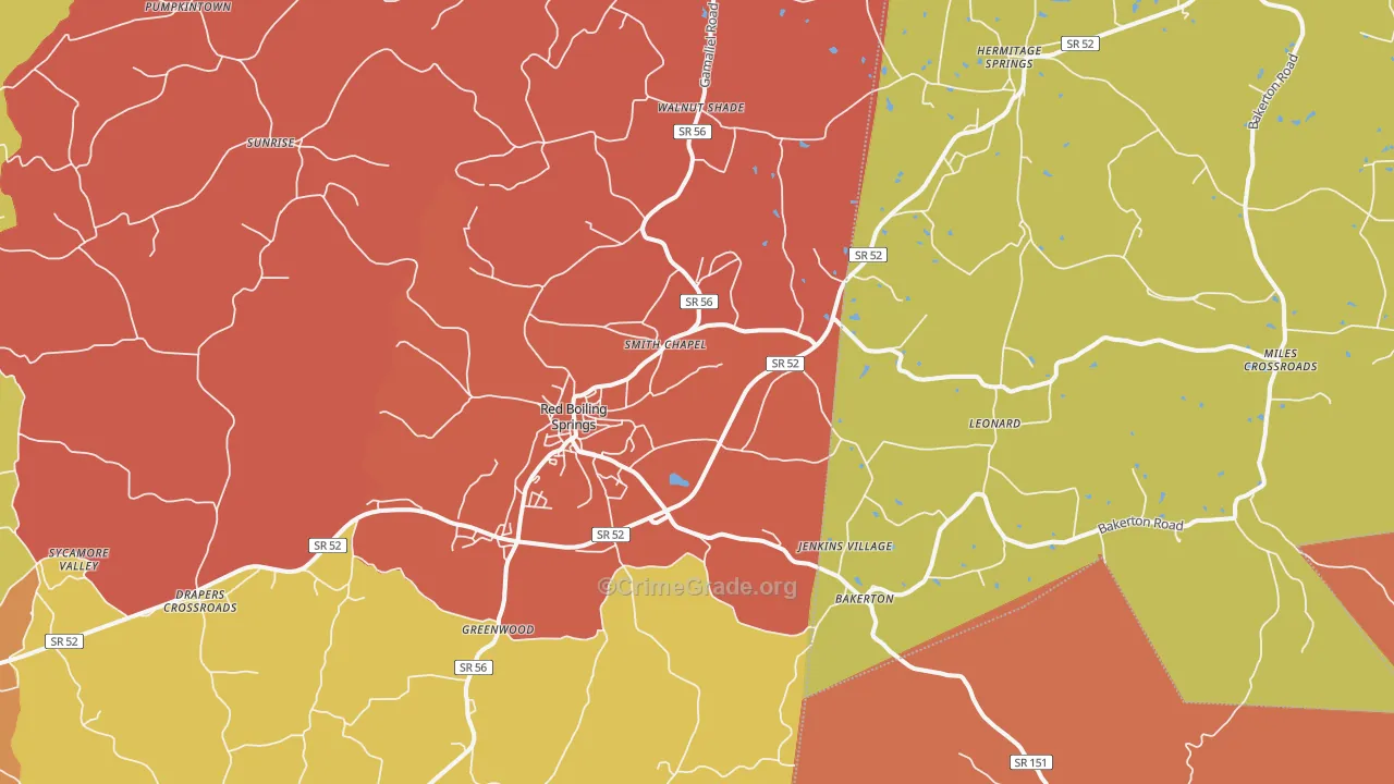 Red Boiling Springs, TN Map of Arson Rates