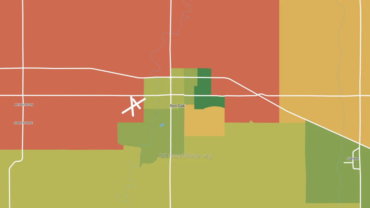 Red Oak, IA Map of Arson Rates