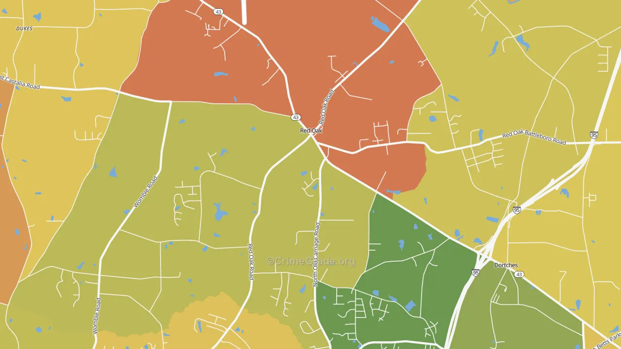 Red Oak, NC Map of Arson Rates