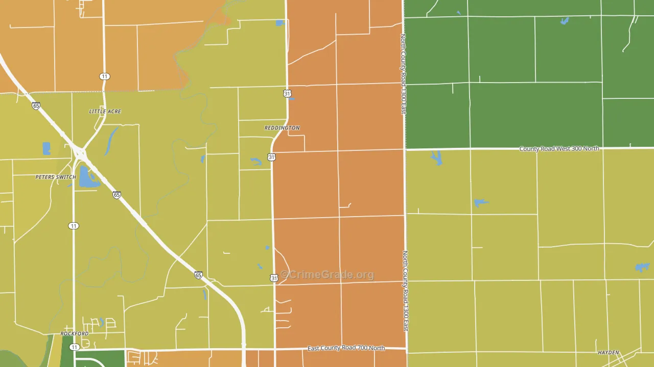 Reddington, IN Map of Arson Rates