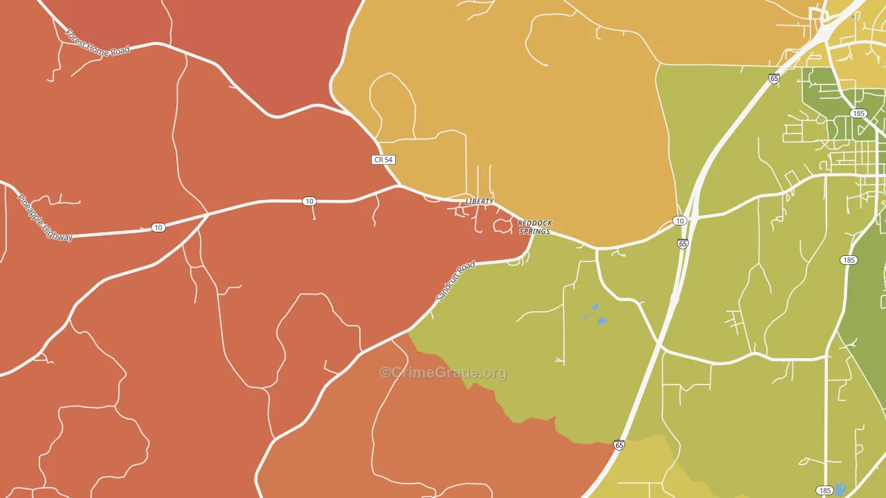 Reddock Springs, AL Map of Arson Rates