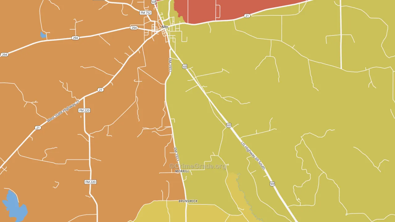 Redlawn, TX Map of Arson Rates