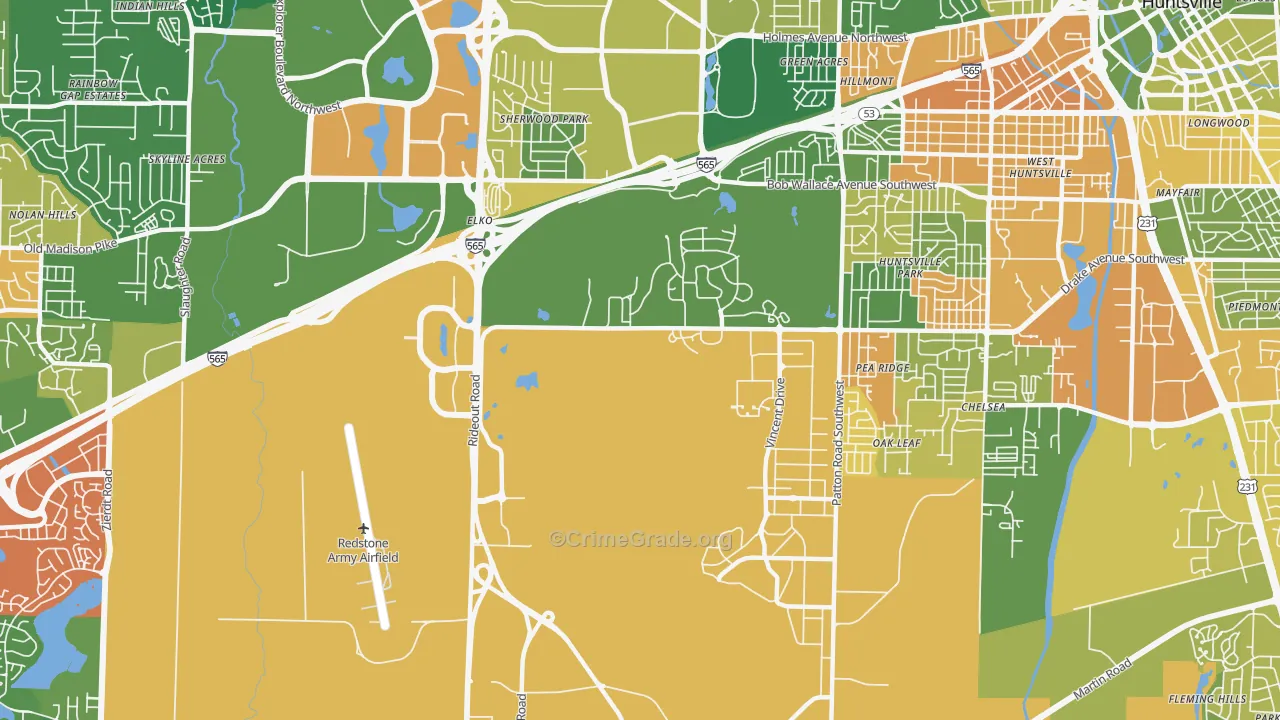 Redstone Arsenal, AL Map of Arson Rates