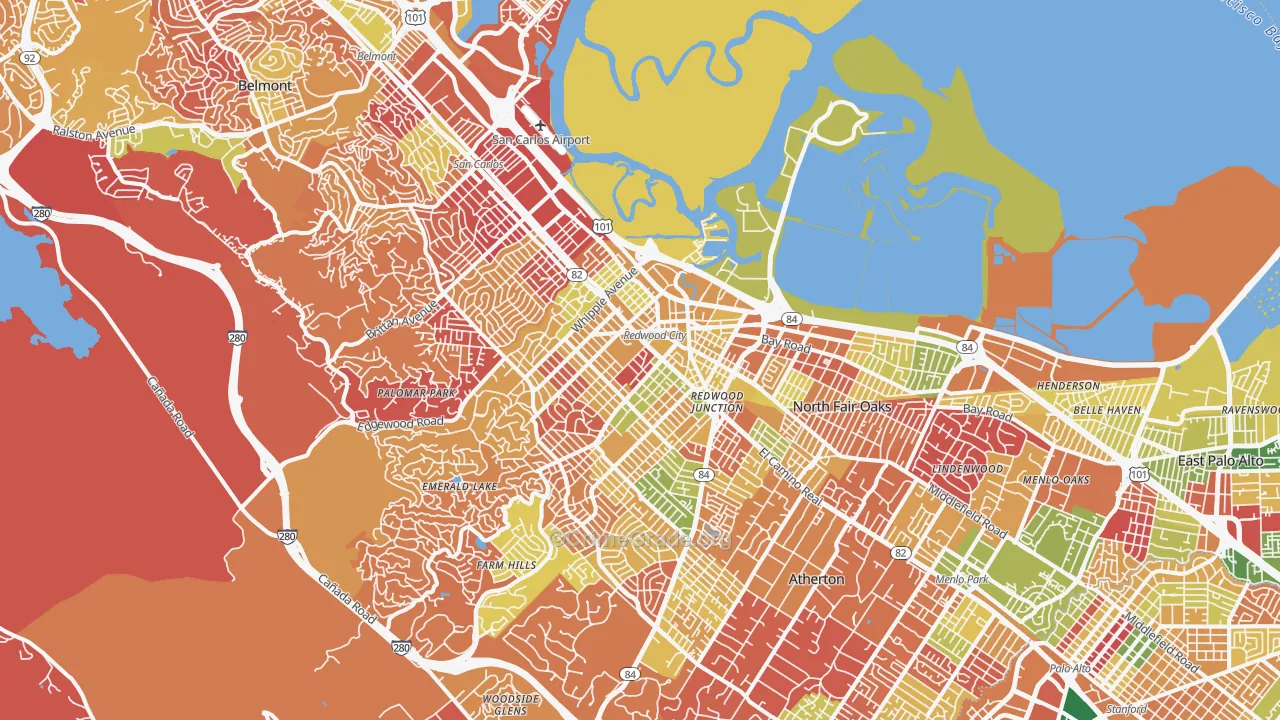 Redwood City, CA Map of Arson Rates
