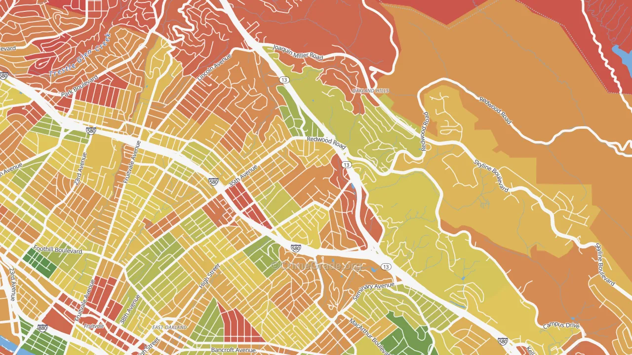 Redwood Heights, Oakland, CA Map of Arson Rates