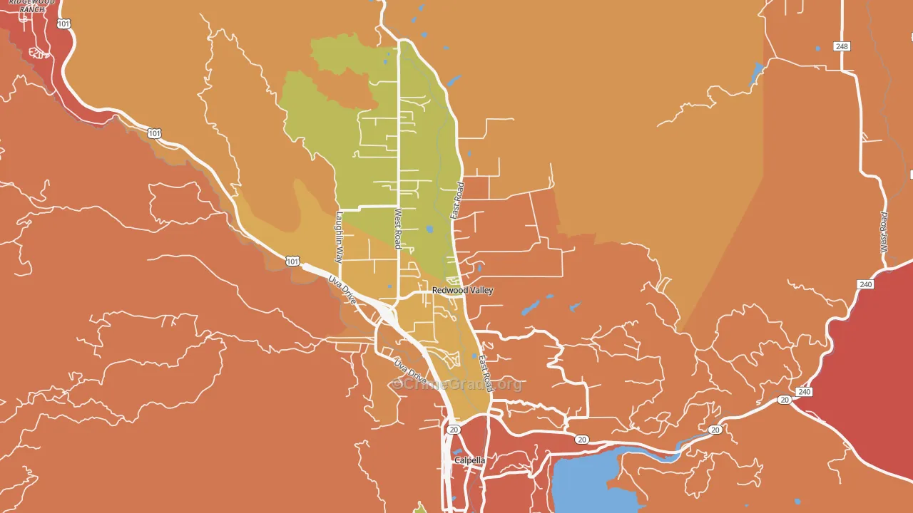 Redwood Valley, CA Map of Arson Rates
