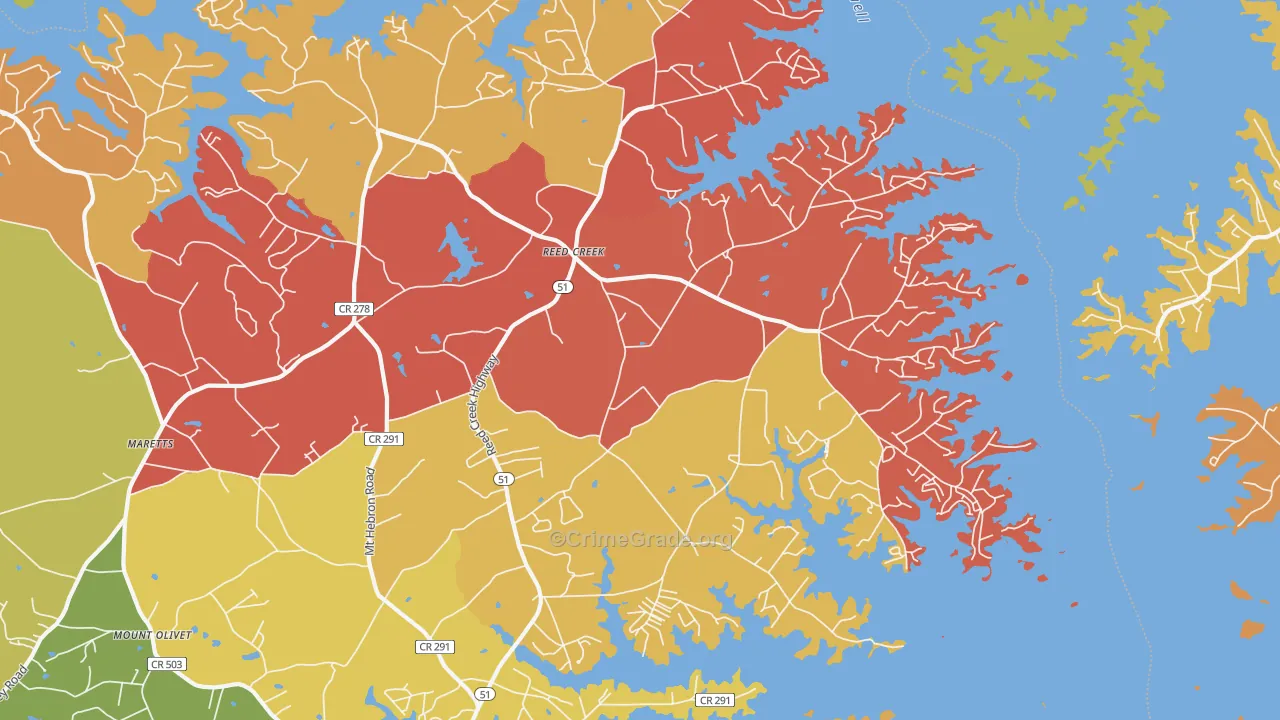 Reed Creek, GA Map of Arson Rates