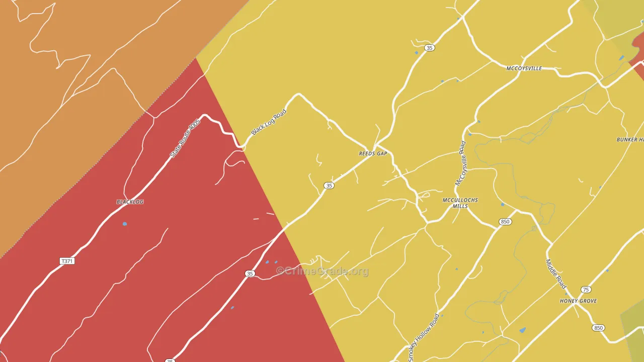 Reeds Gap, PA Map of Arson Rates