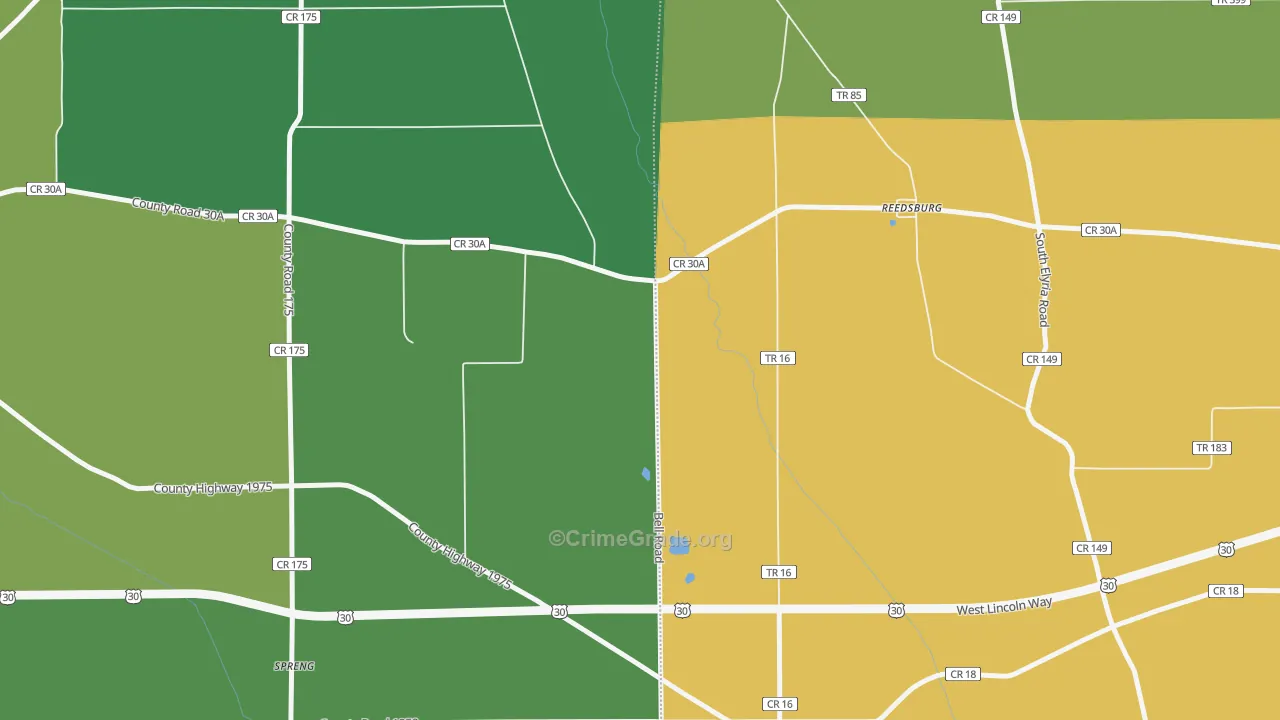 Reedsburg, OH Map of Arson Rates