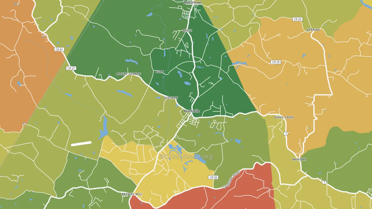 Reedsville, WV Map of Arson Rates