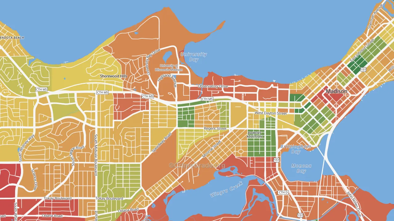 Regent, Madison, WI Map of Arson Rates