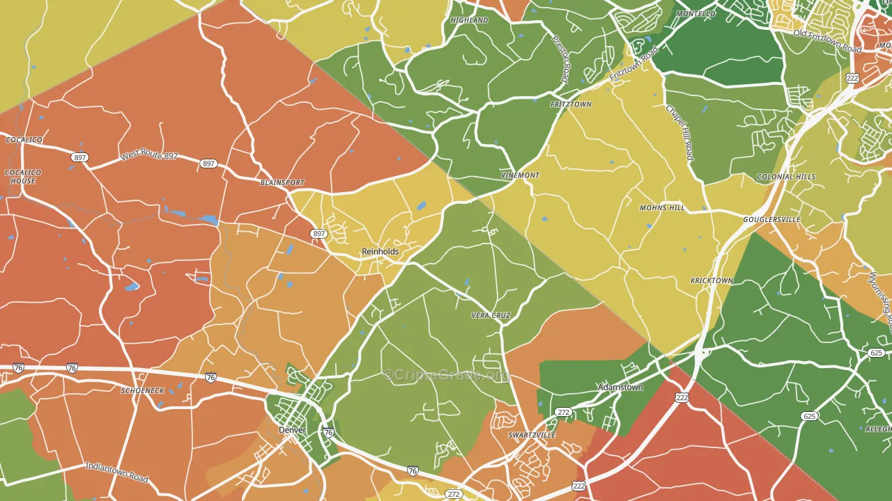 Reinholds, PA Map of Arson Rates