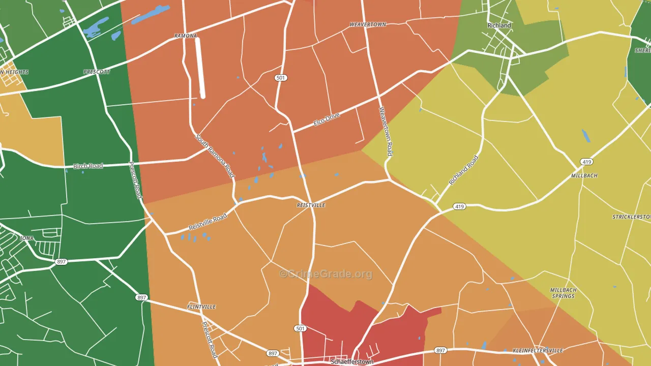 Reistville, PA Map of Arson Rates
