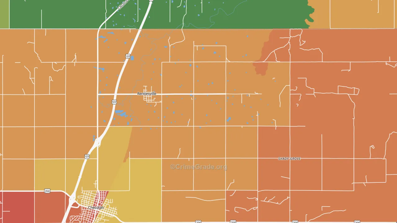 Rentiesville, OK Map of Arson Rates