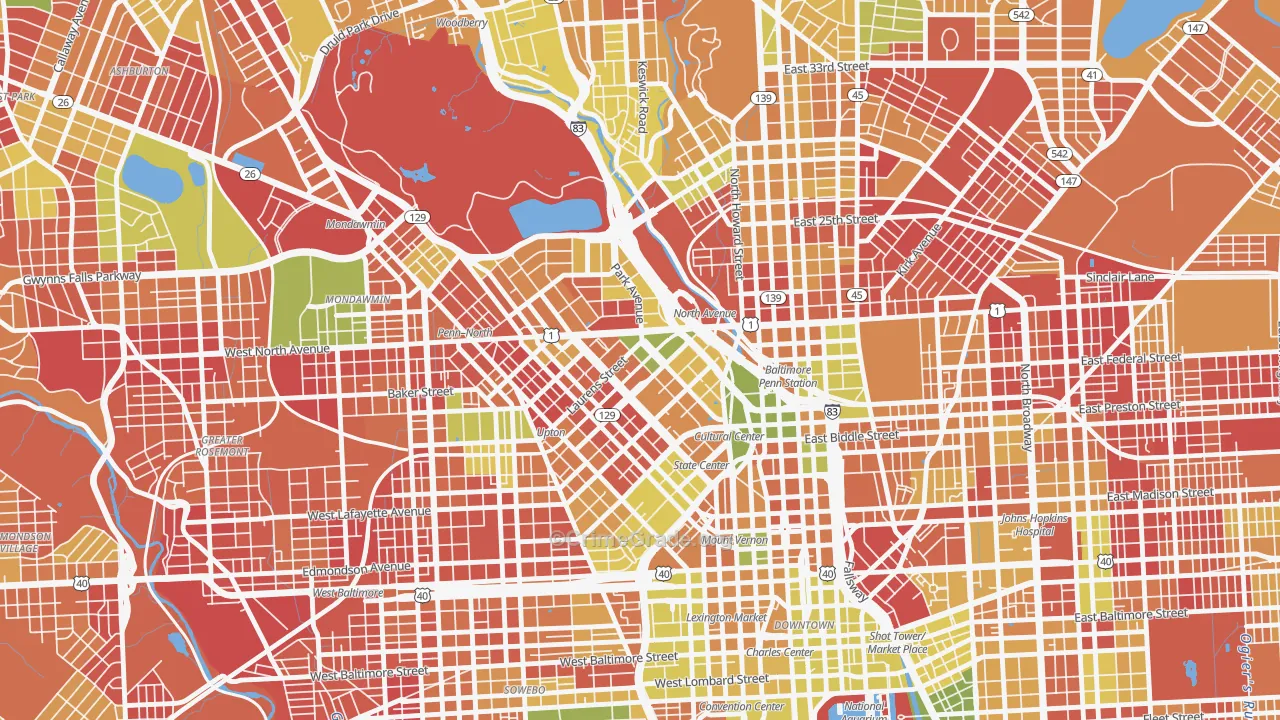 Reservoir Hill-Bolton Hill, Baltimore, MD Map of Arson Rates