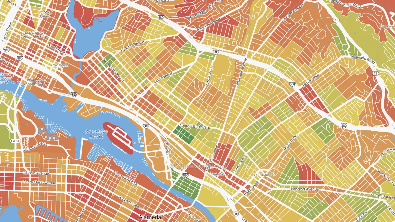 Reservoir Hills, Oakland, CA Map of Arson Rates
