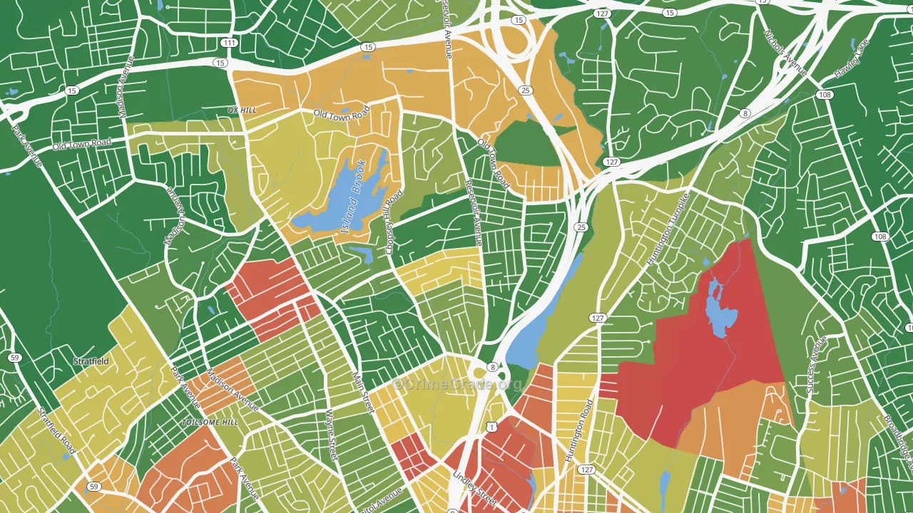 Reservoir-Whiskey Hill, Bridgeport, CT Map of Arson Rates