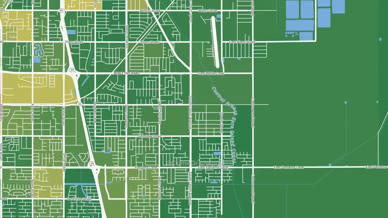 Rexland Acres, Bakersfield, CA Map of Arson Rates