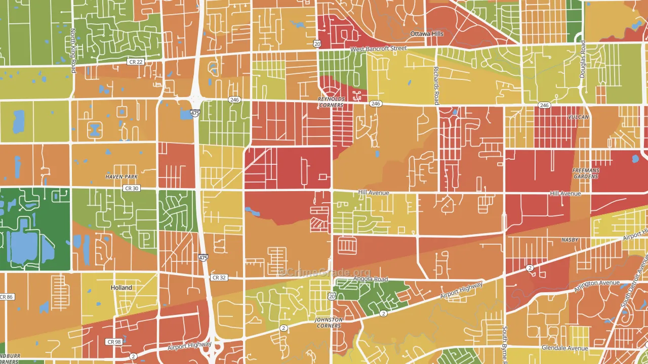 Reynolds Corners, Toledo, OH Map of Arson Rates