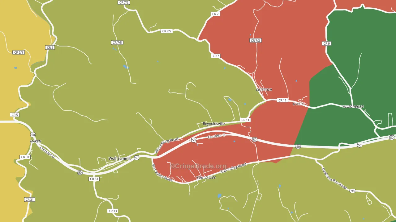 Reynoldsville, WV Map of Arson Rates