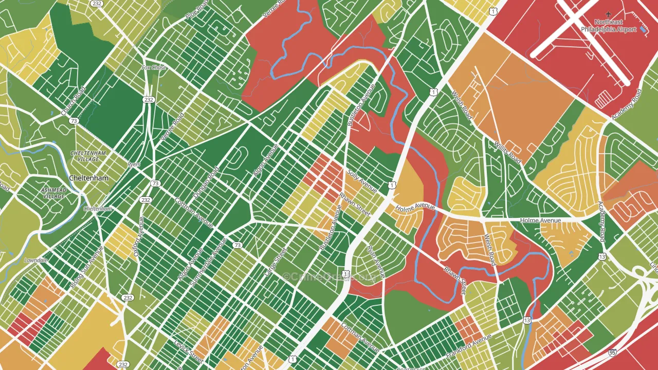 Rhawnhurst, Philadelphia, PA Map of Arson Rates