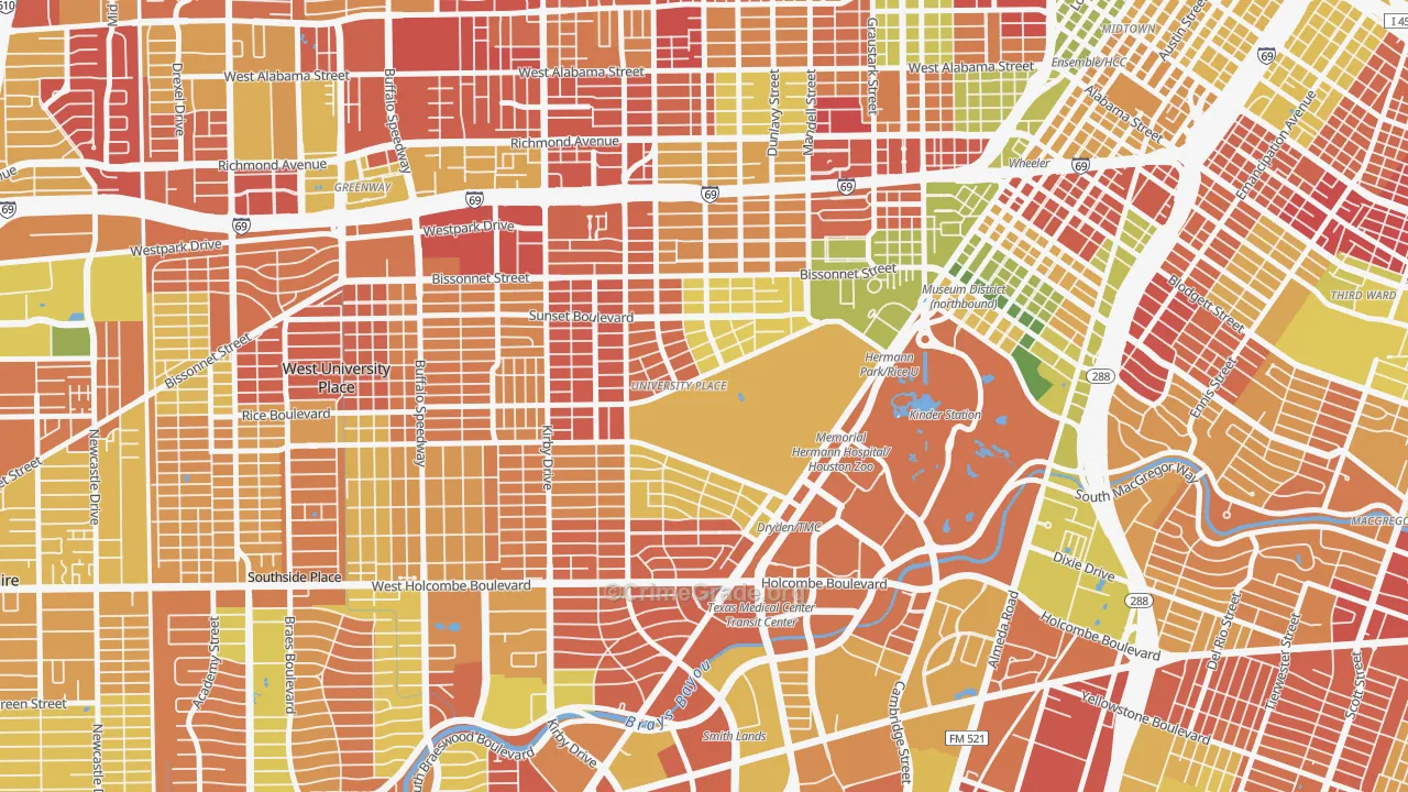 Rice, Houston, TX Map of Arson Rates