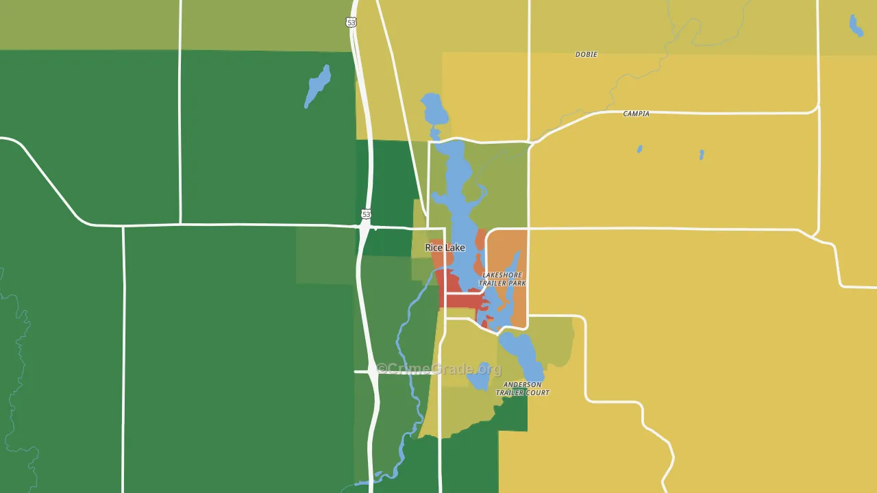 Rice Lake, WI Map of Arson Rates