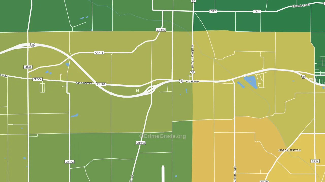 Riceland, OH Map of Arson Rates