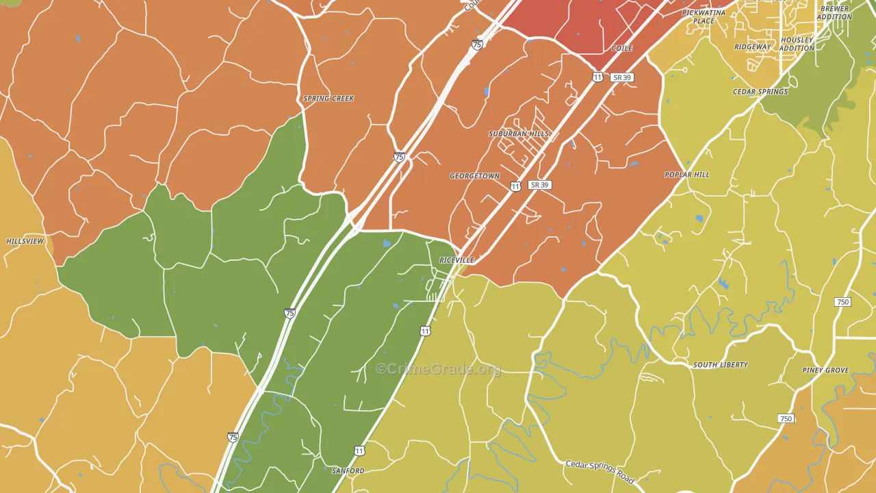 Riceville, TN Map of Arson Rates