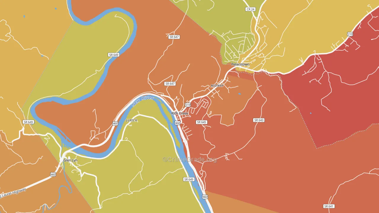 Rich Creek, VA Map of Arson Rates