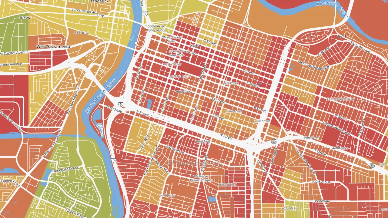 Richmond Grove, Sacramento, CA Map of Arson Rates