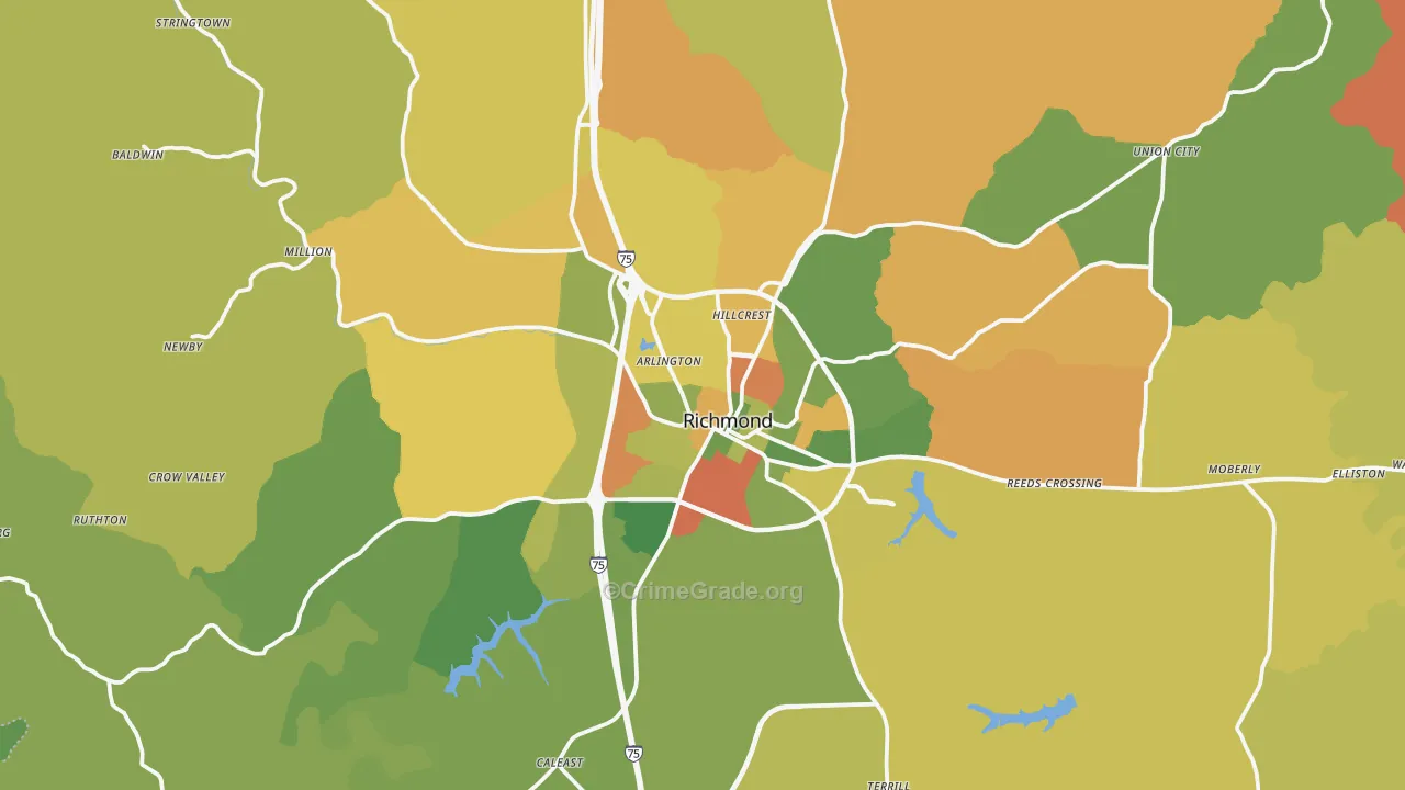 Richmond, KY Map of Arson Rates