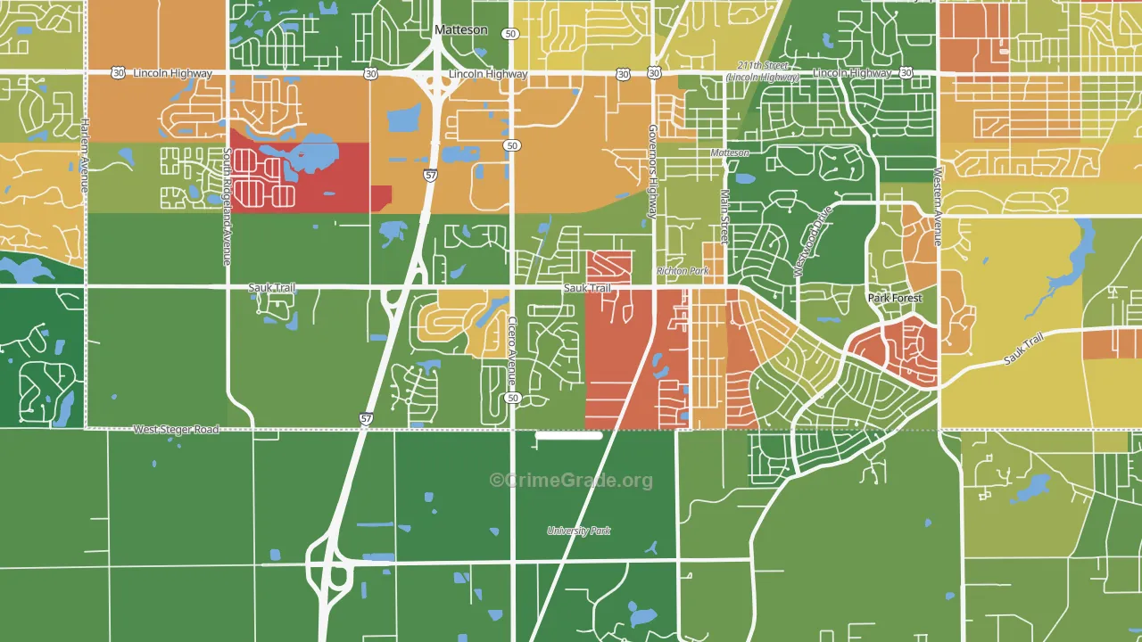 Richton Park, IL Map of Arson Rates