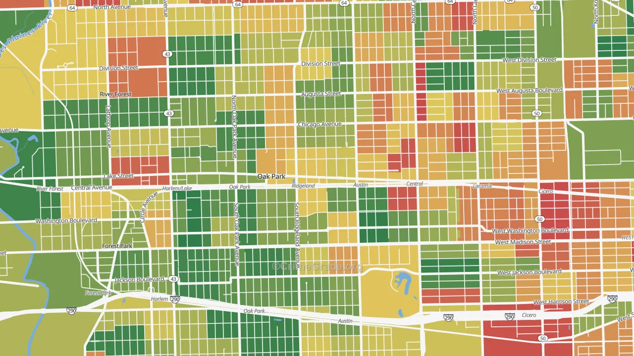 Ridgeland, Oak Park, IL Map of Arson Rates