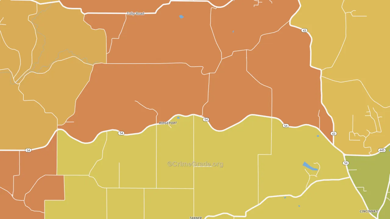 Ridgeport, IN Map of Arson Rates