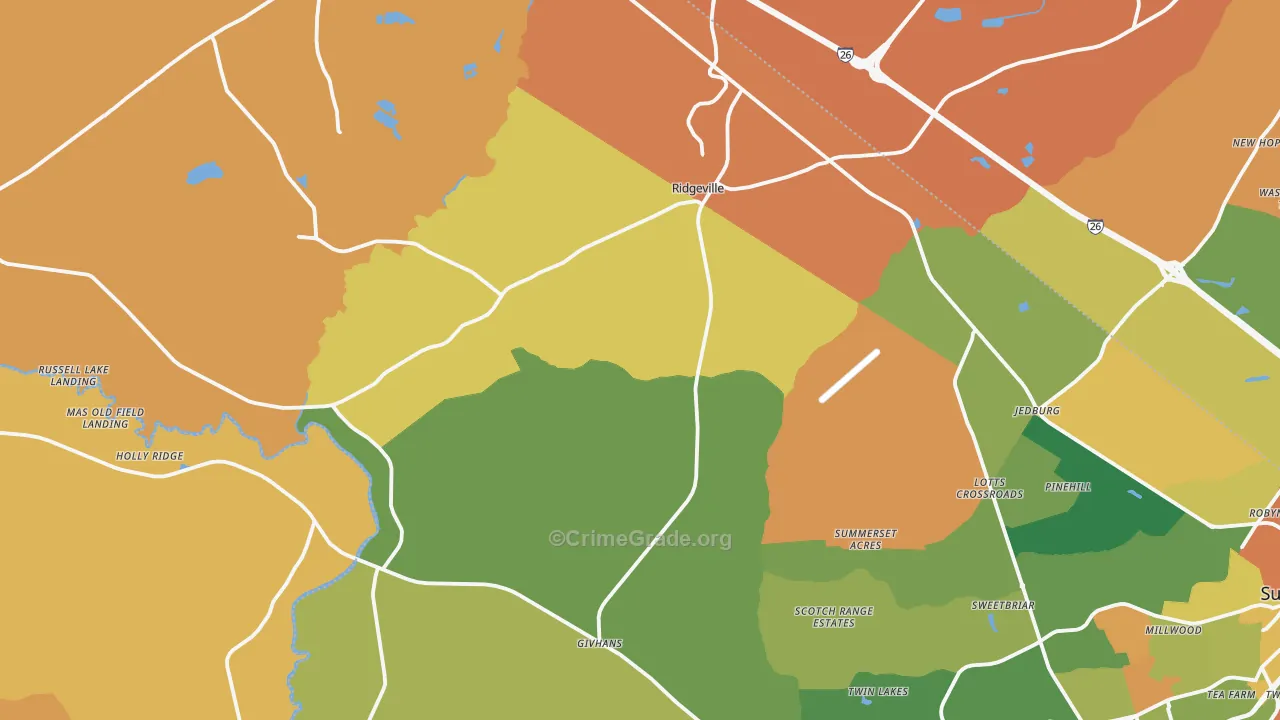 Ridgeville, SC Map of Arson Rates