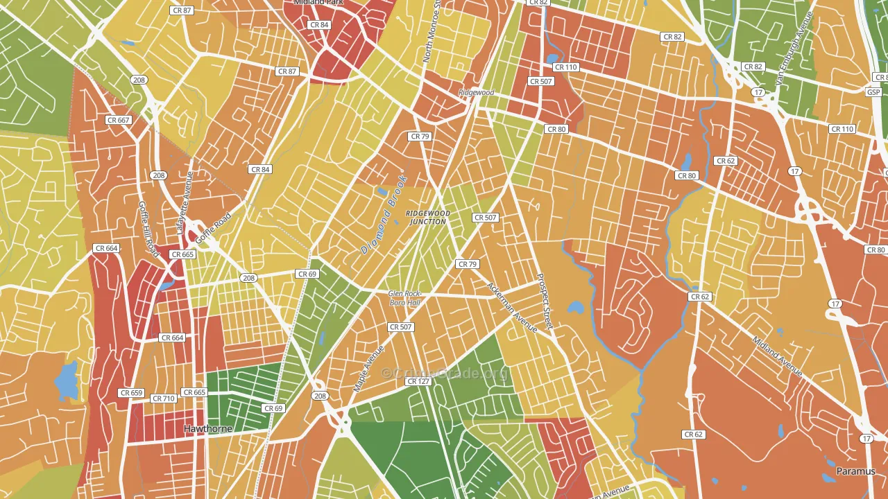 Ridgewood Junction, Glen Rock, NJ Map of Arson Rates
