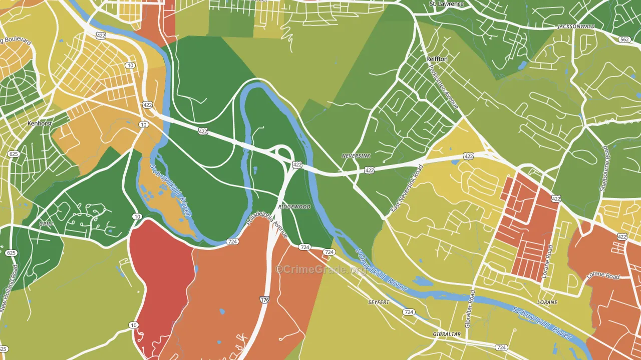 Ridgewood, PA Map of Arson Rates